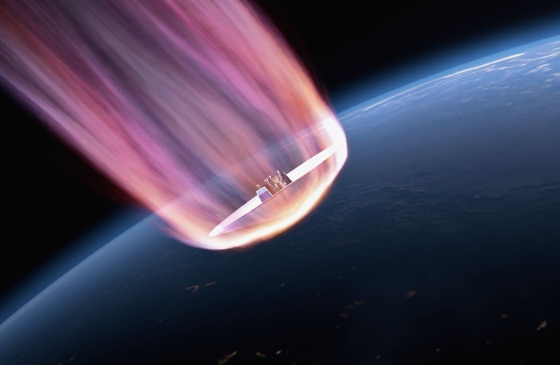 Hypersonic vehicle re-entering the atmosphere